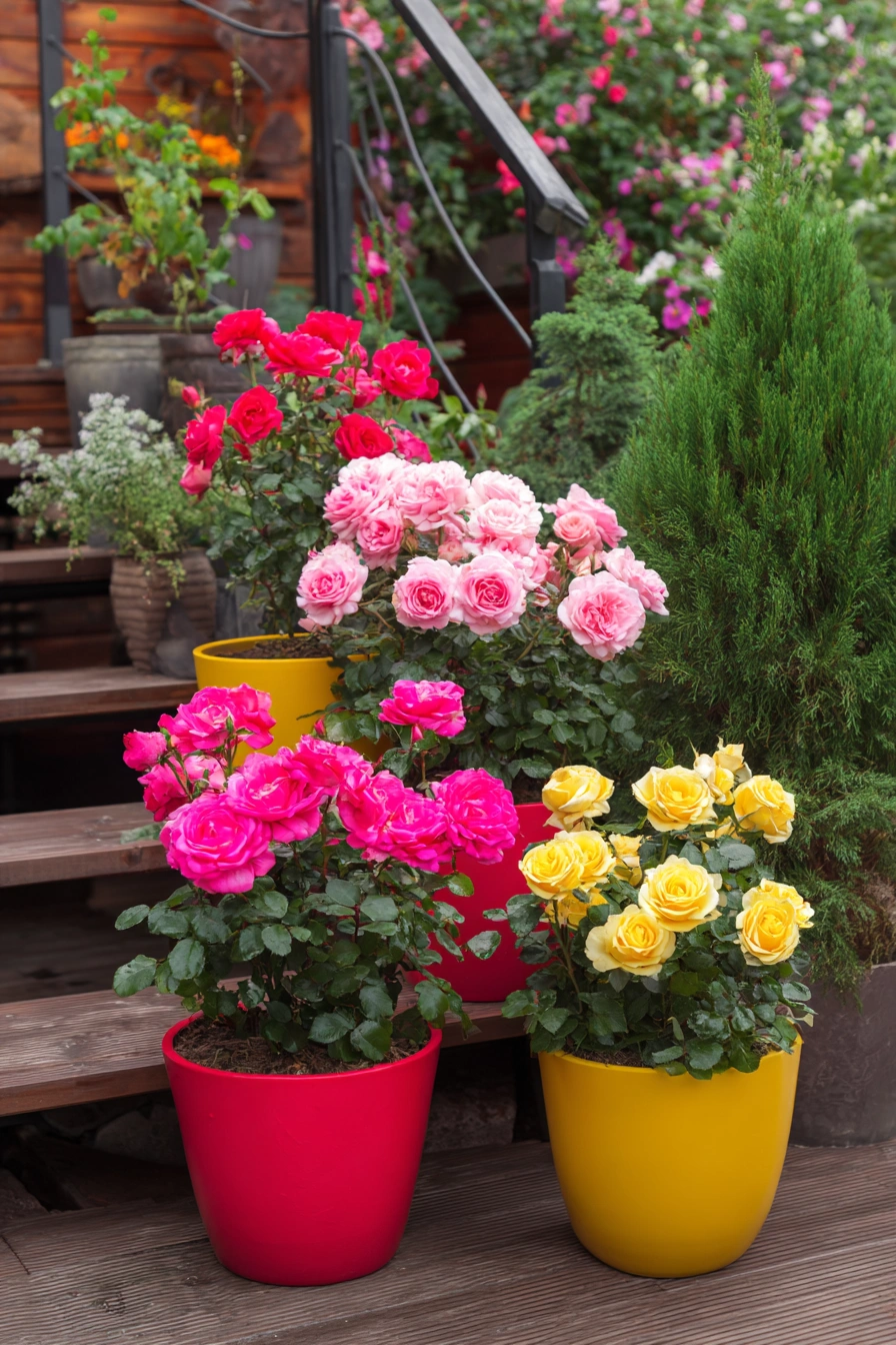 Colorful Potted Rose Corner