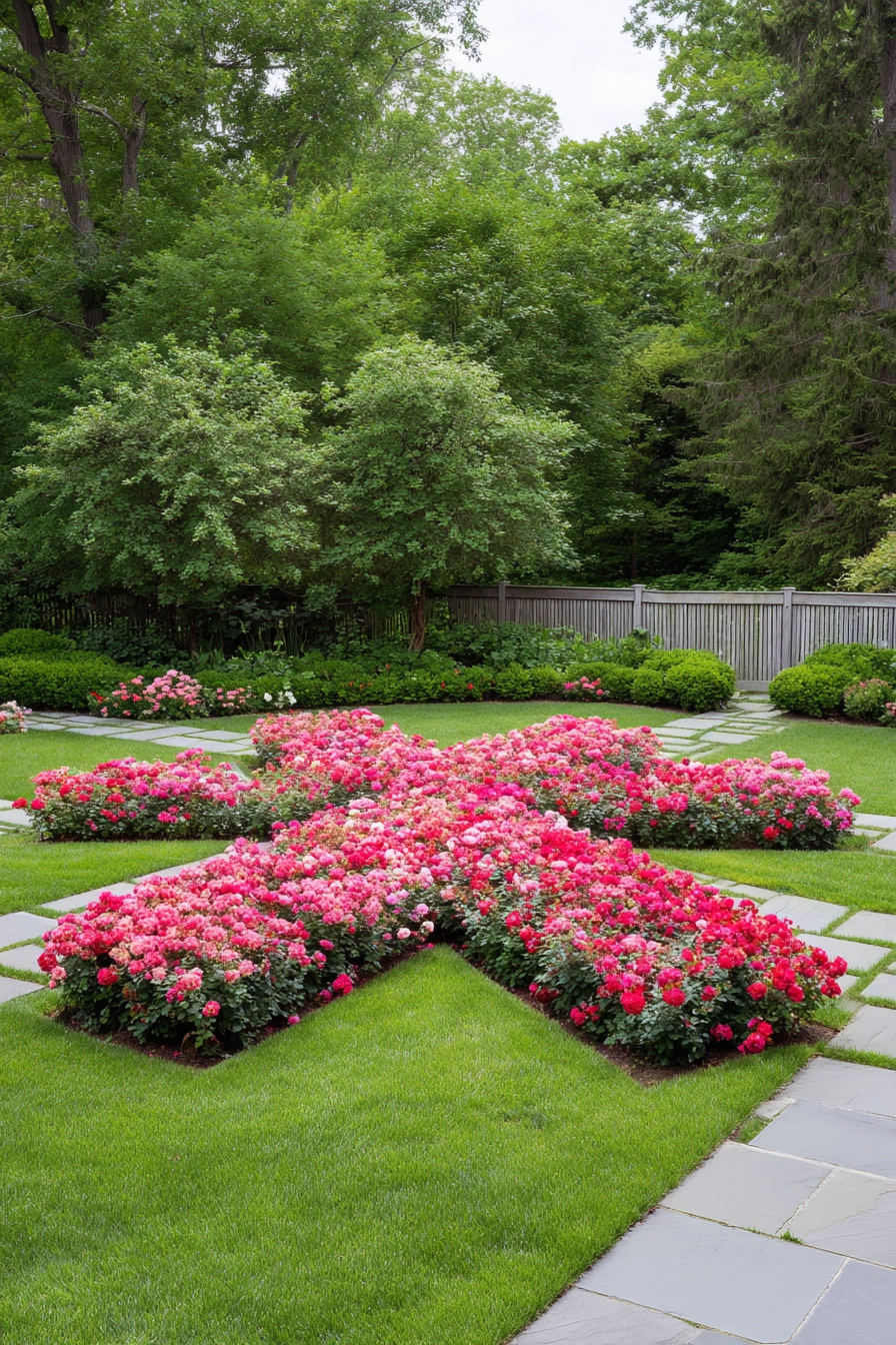 Vibrant Rose Garden in Geometric Bloom