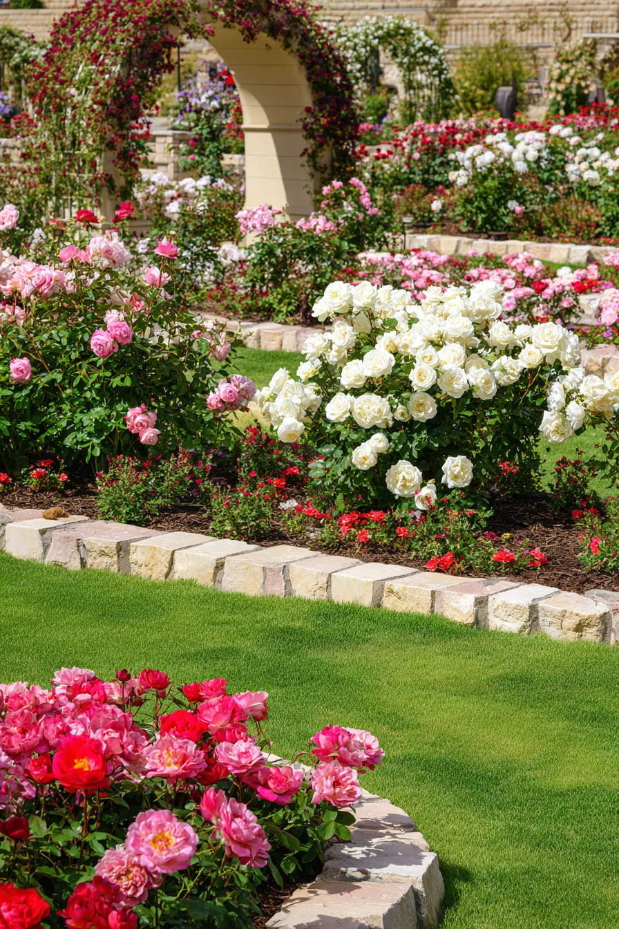 Formal Rose Beds with Stone Borders