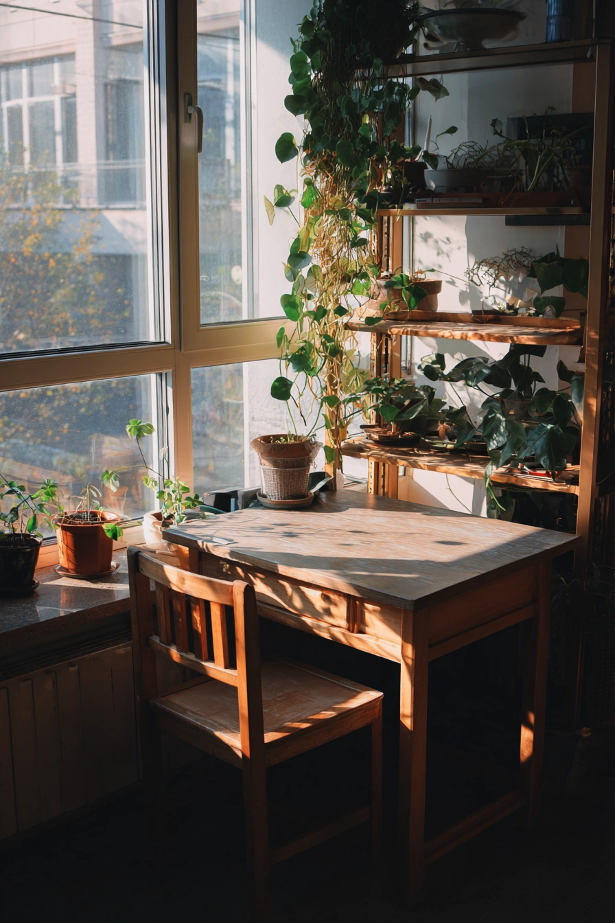 Sunlit Green Corner Office