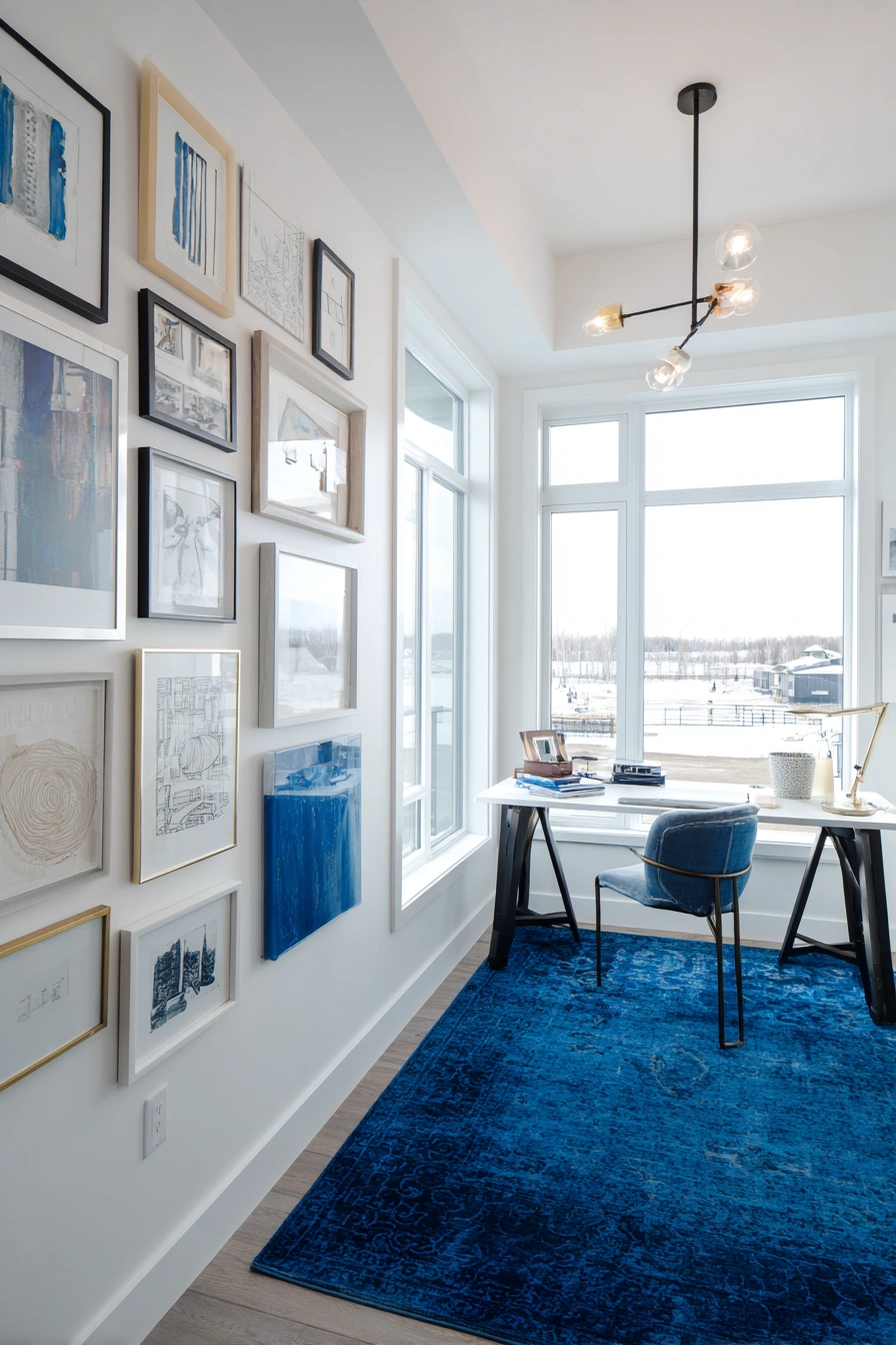 Bold Blue Office with Gallery Wall Vibes