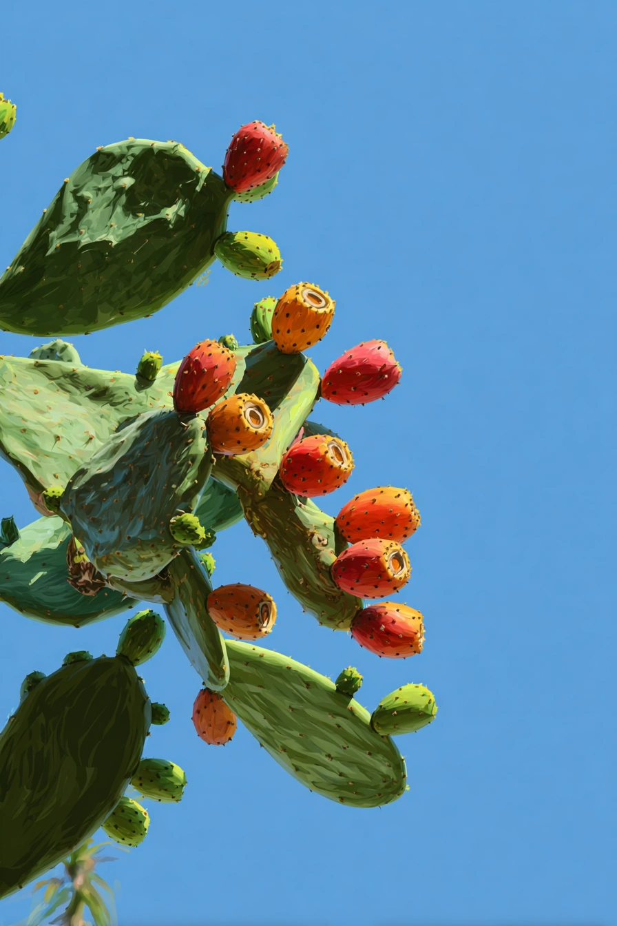 Prickly Pear Cactus Against Blue Skies