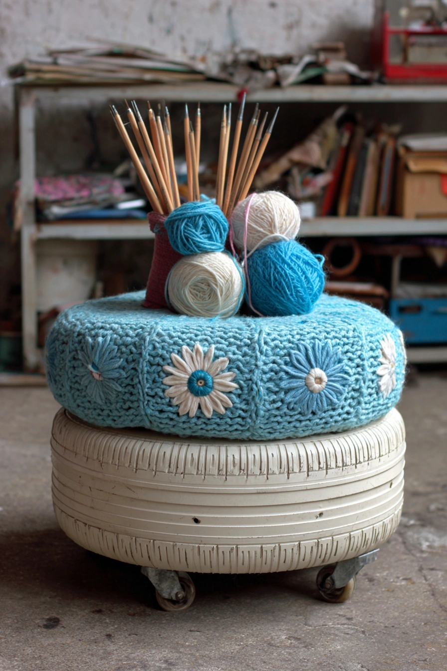 Handcrafted Tire Craft Ottoman