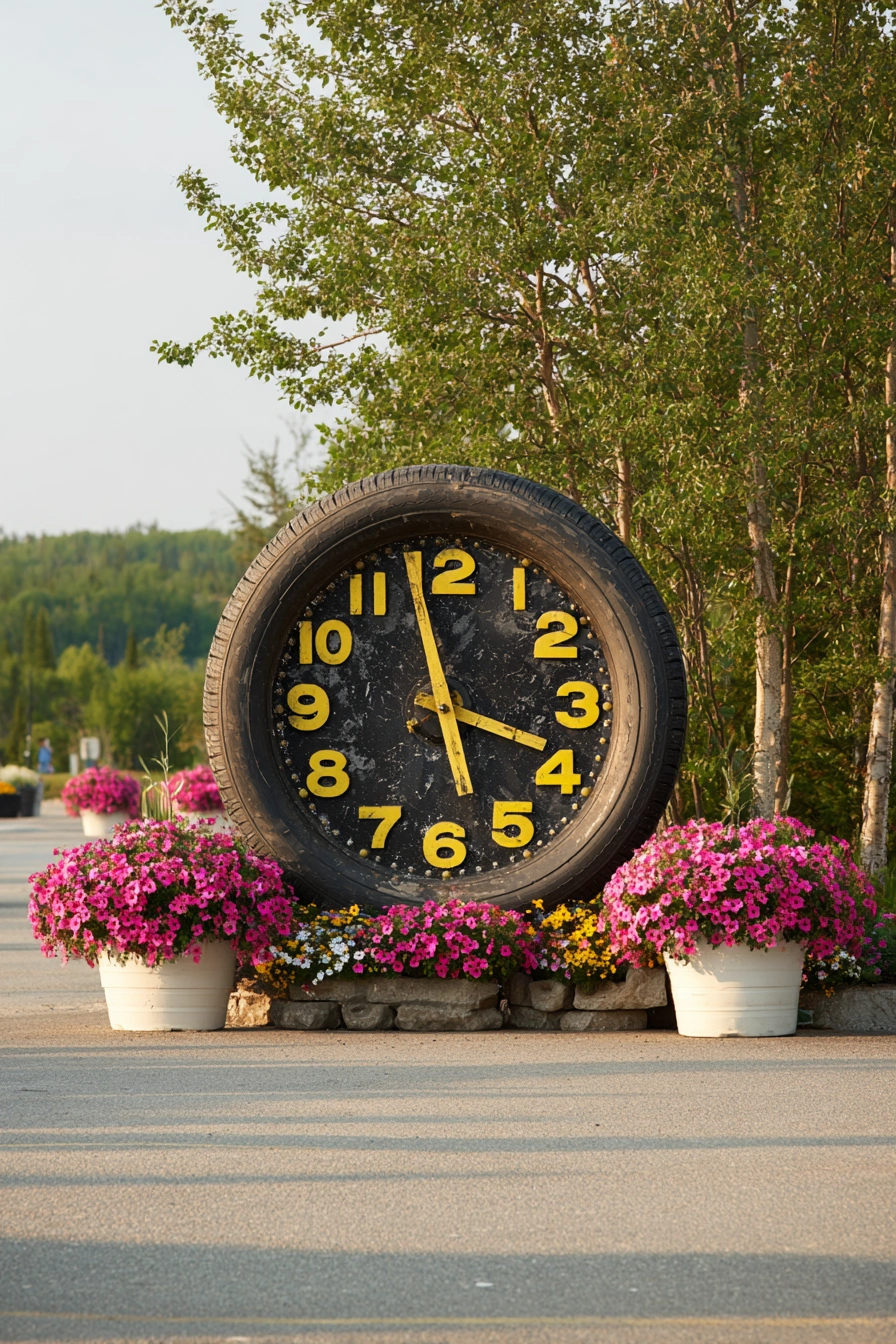 Creative Tire Art Garden Clock