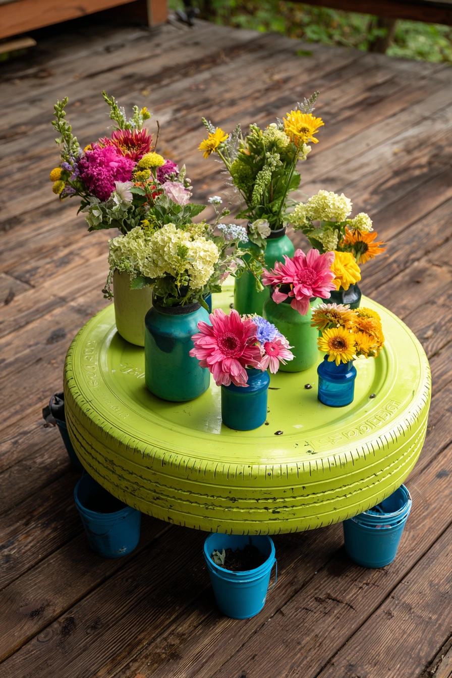 Colorful Tire Flower Table