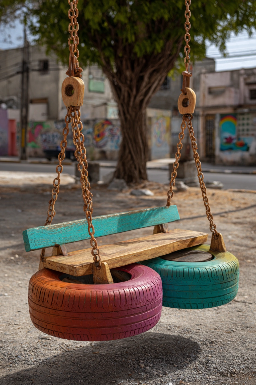 Colorful Tire Swing Bench