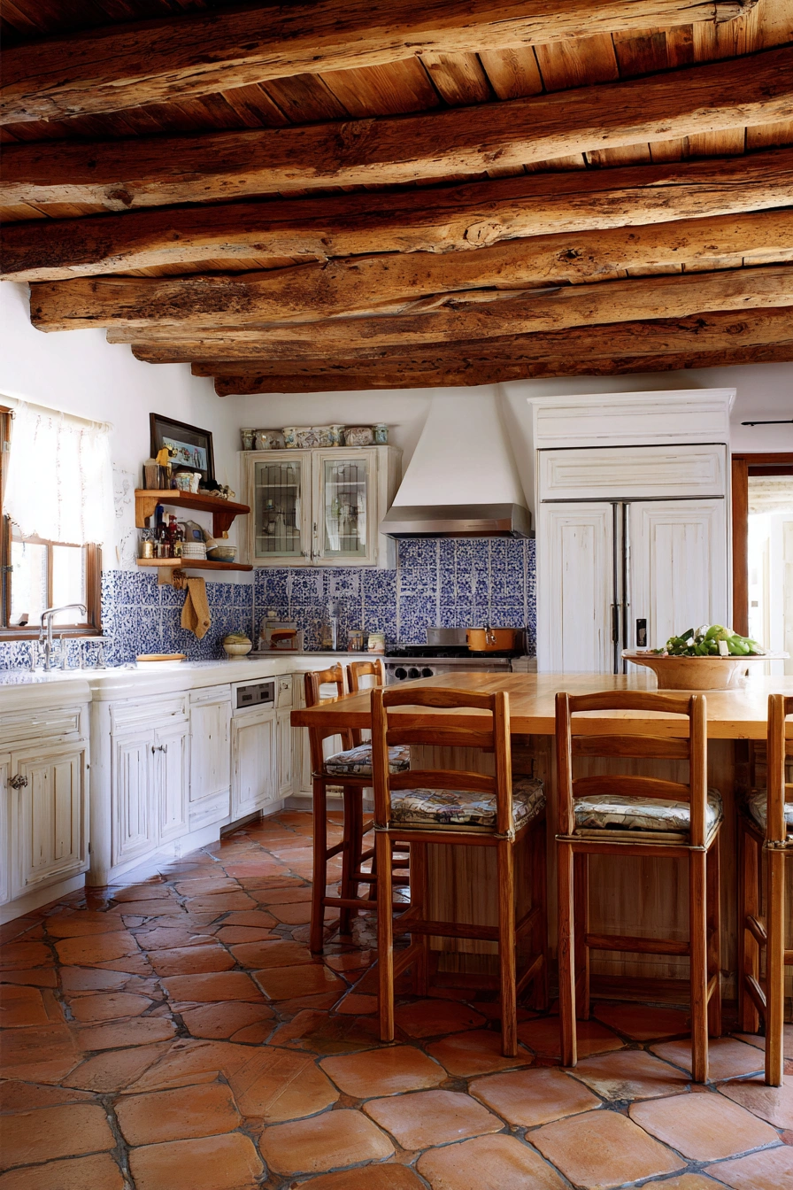 Rustic Mexican Kitchen with Blue Talavera Tiles