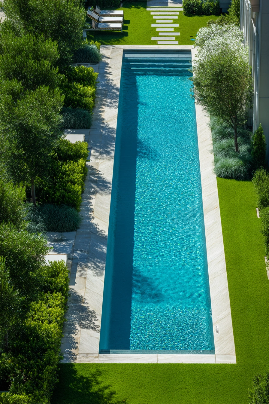 Sleek Artificial Grass Lap Pool Design