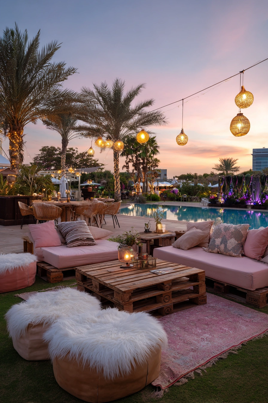 Sunset Poolside Artificial Grass Lounge