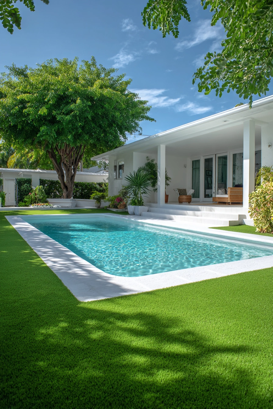 Modern Poolside Artificial Grass Elegance