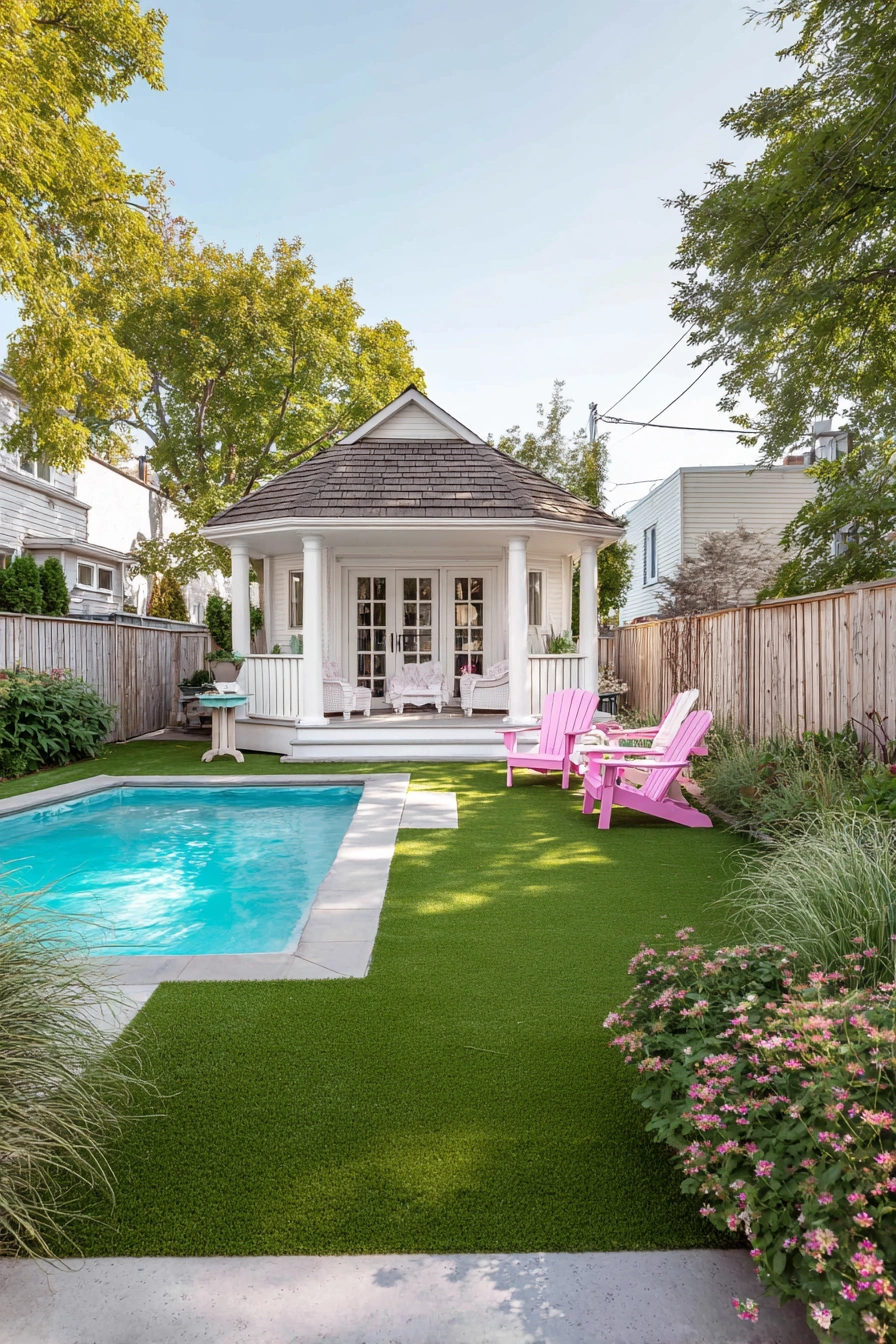 Charming Poolside Artificial Grass Garden