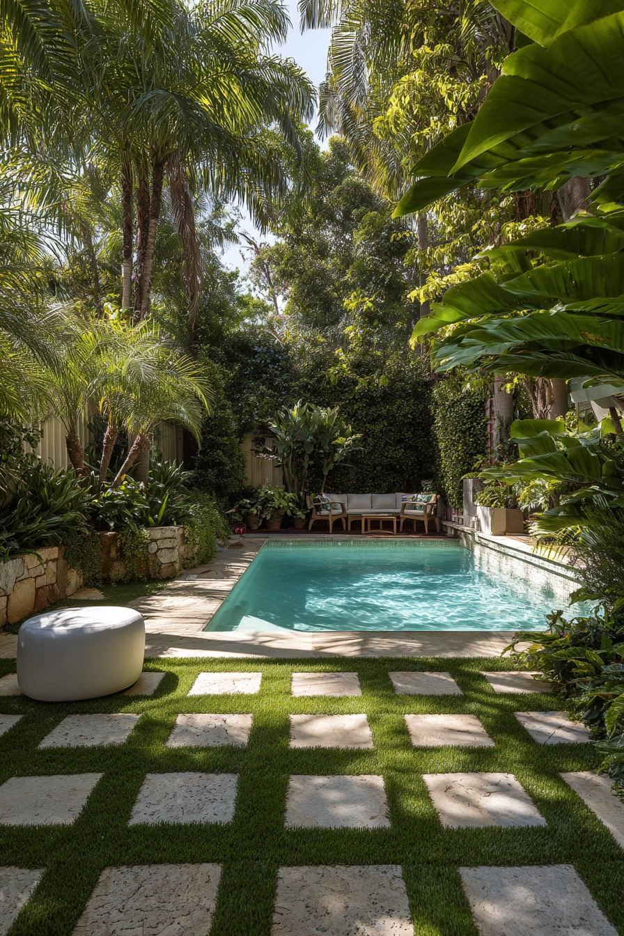 Tropical Poolside Artificial Grass Retreat