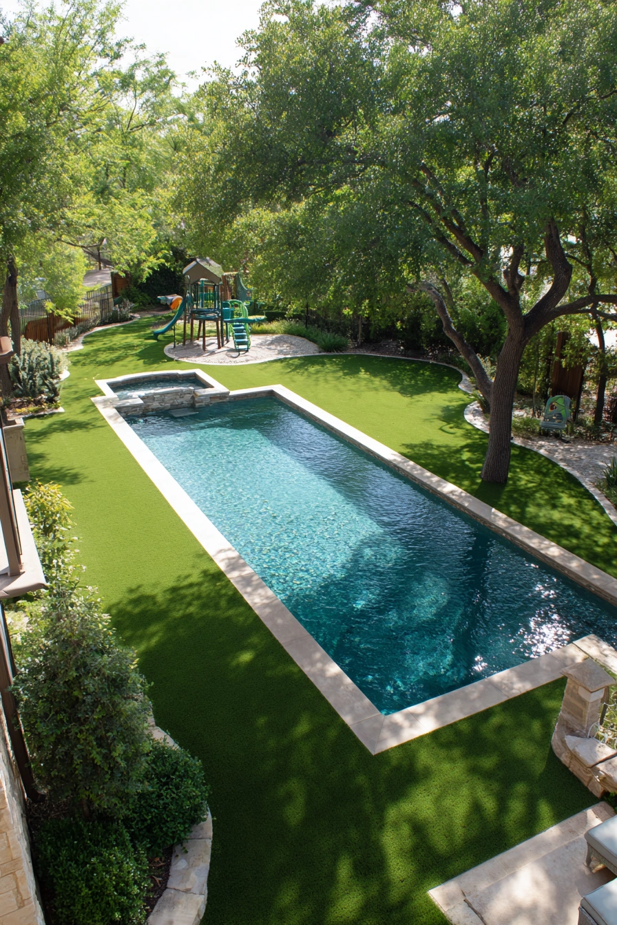 Spacious Artificial Grass Poolside Escape