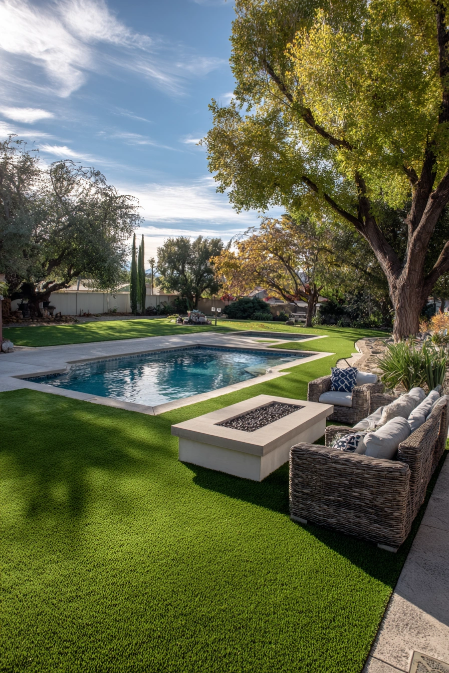 Elegant Artificial Grass Poolside Lounge
