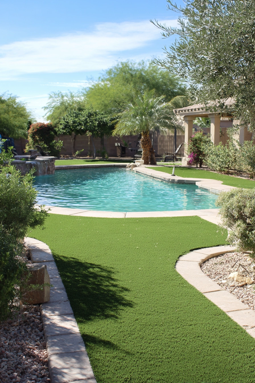 Natural Curved Artificial Grass Poolside