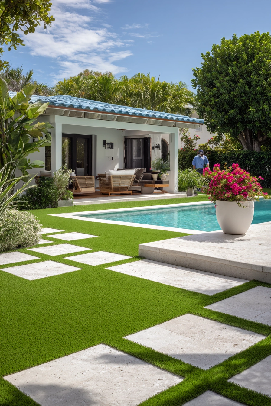 Chic Poolside Artificial Grass Oasis
