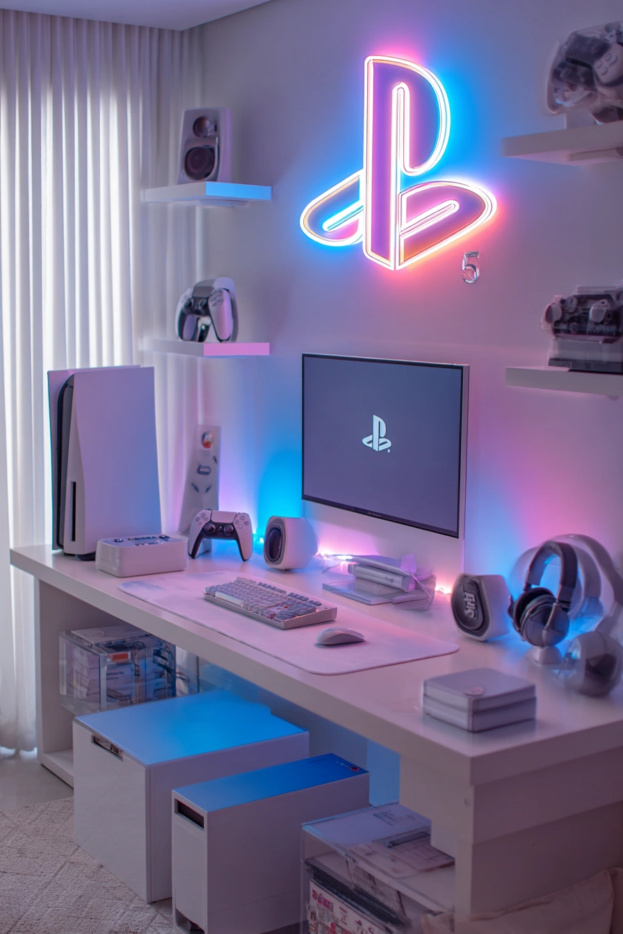 Sleek PlayStation Gaming Desk Setup
