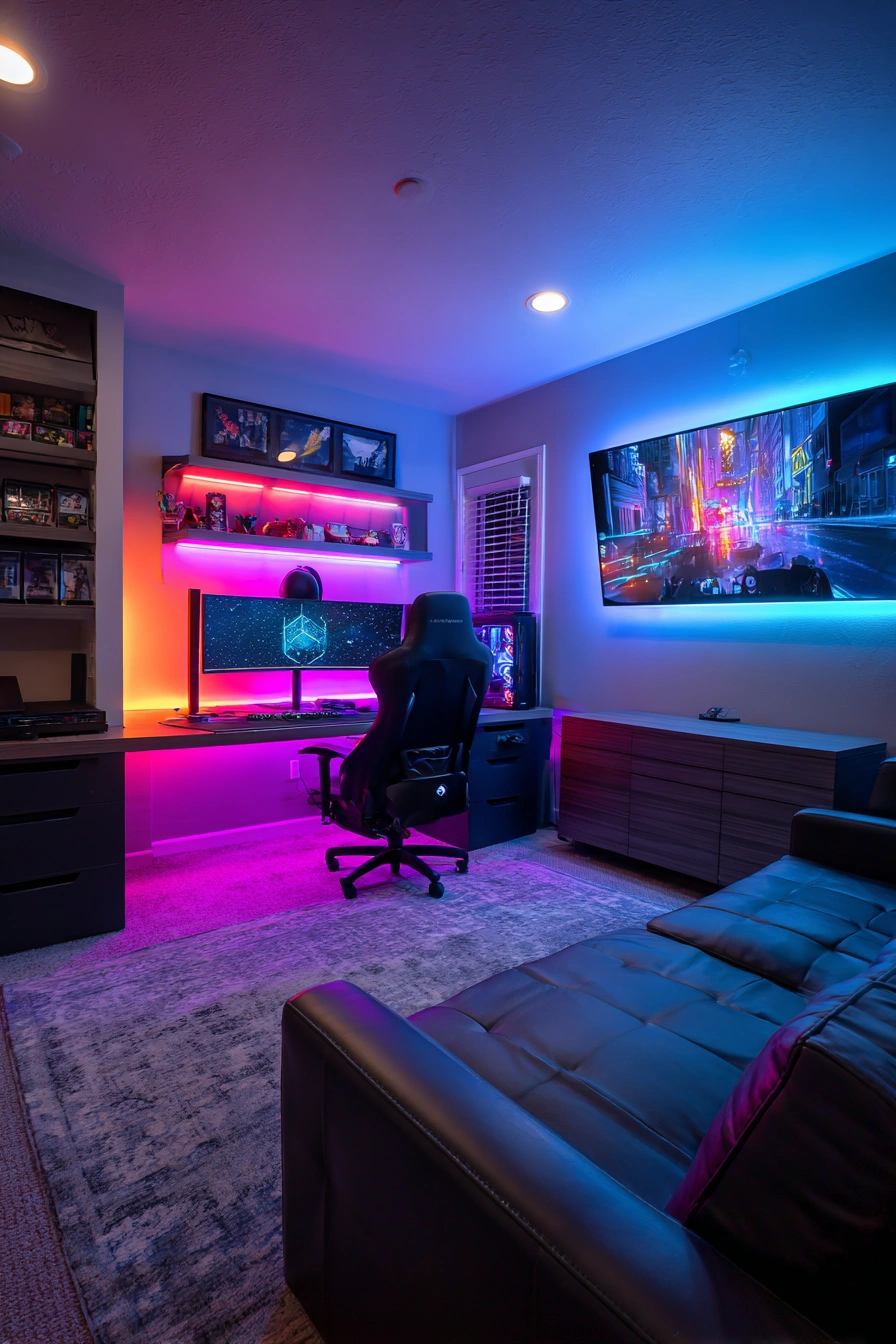 Futuristic Gaming Room with Neon Ambience