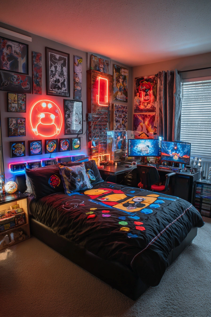 Neon-Infused Gamer Bedroom Setup