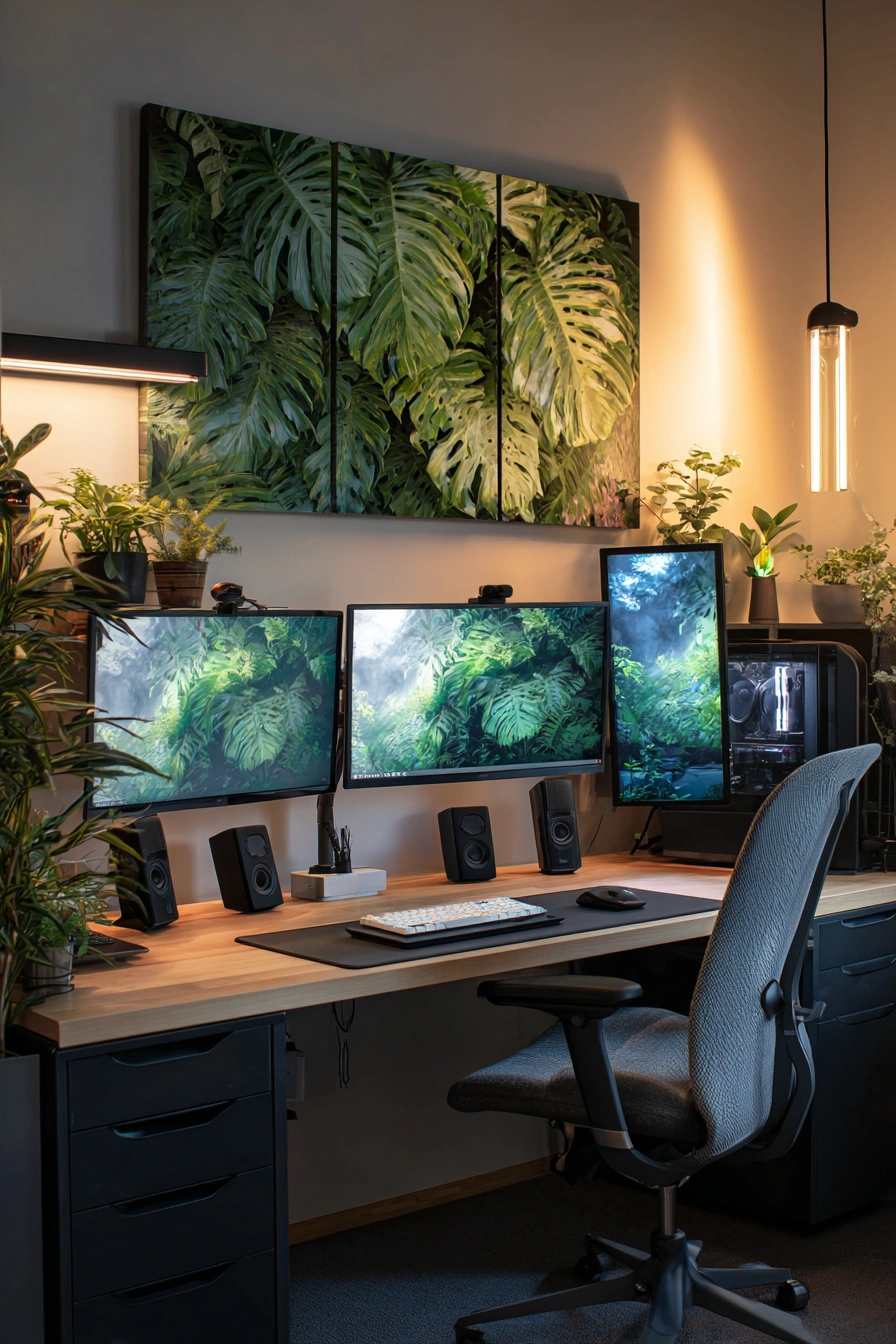 Biophilic Futuristic Gaming Workspace