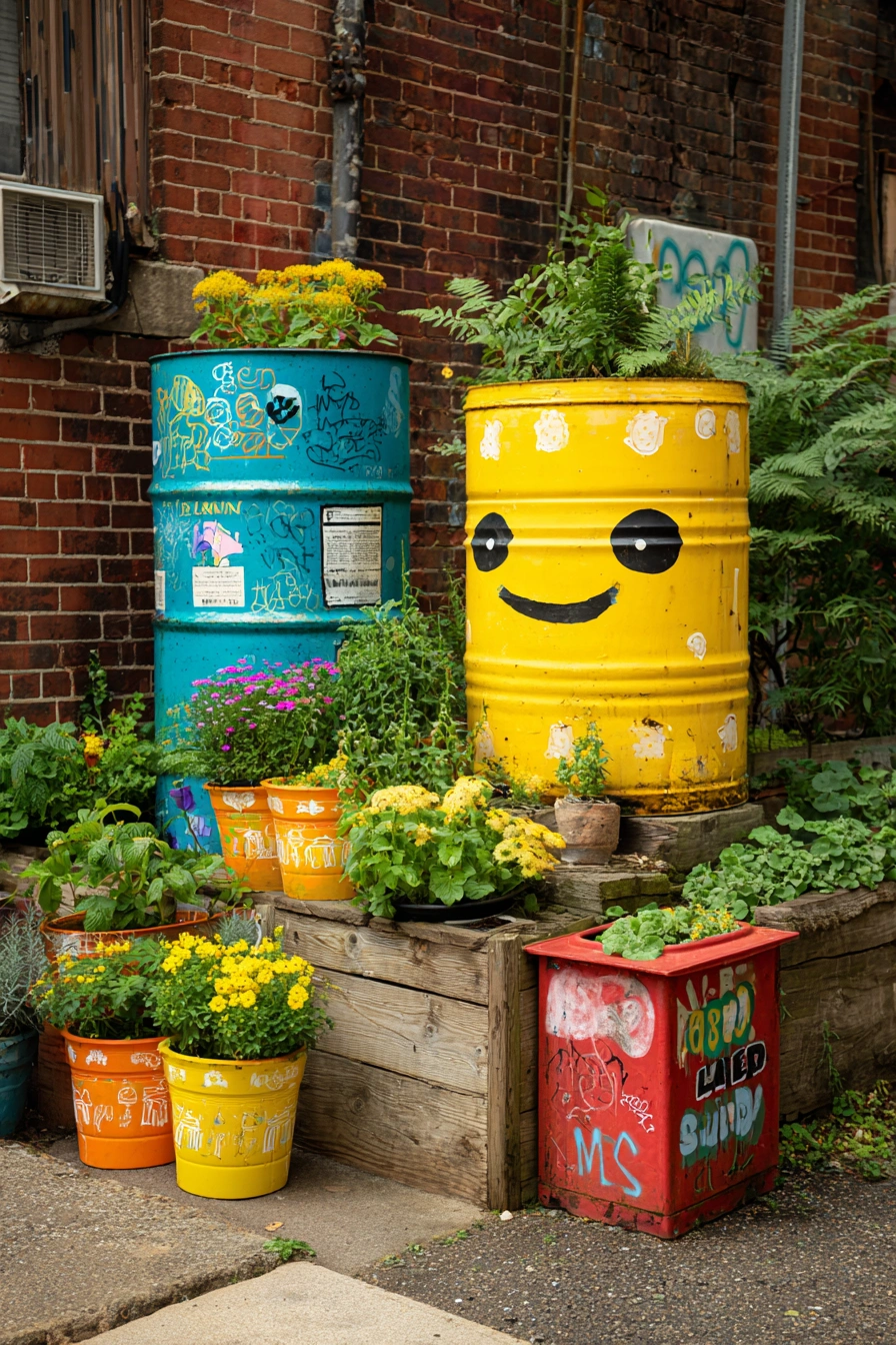 Playful Urban Rain Barrel Garden