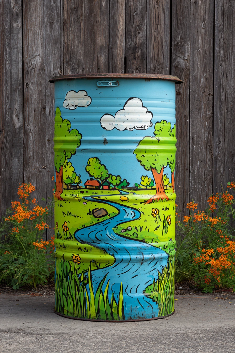 Whimsical Painted Rain Barrel Charm