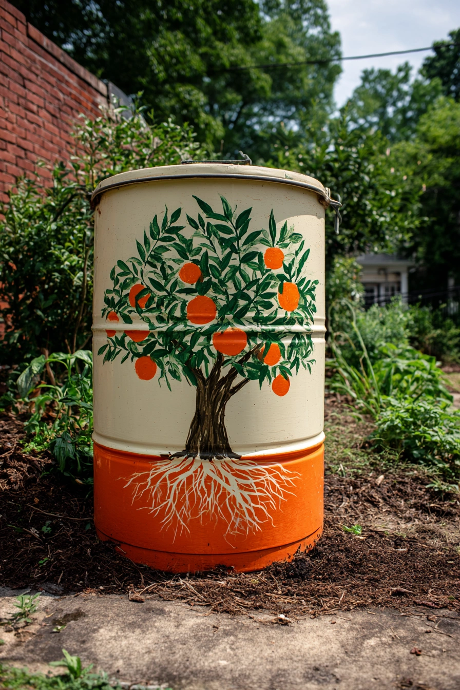 Charming Citrus Tree Rain Barrel