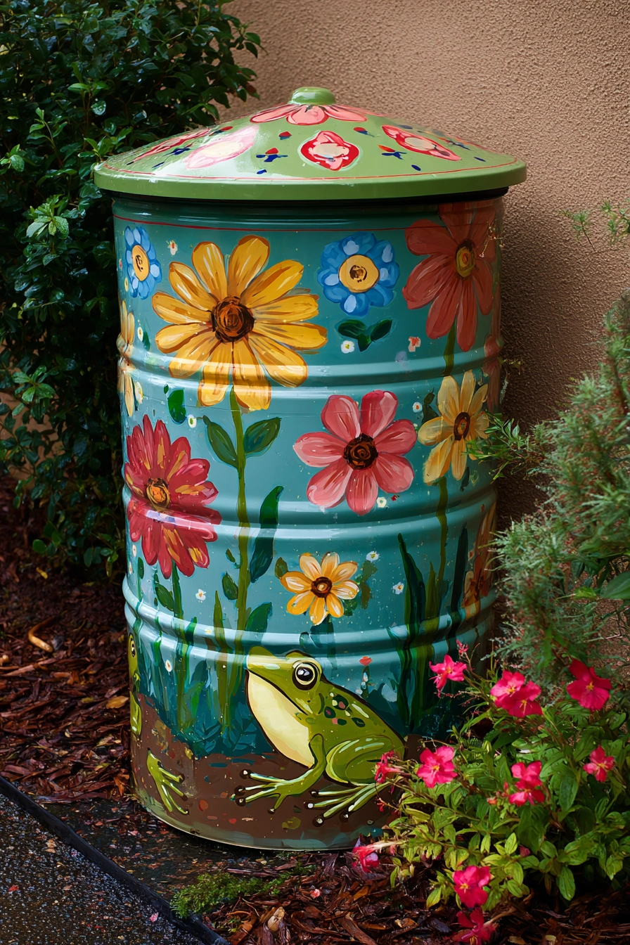 Whimsical Frog Garden Rain Barrel