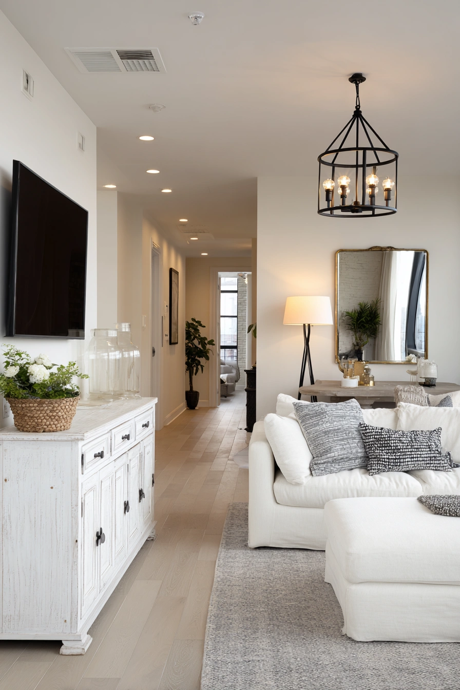 Airy Rectangular Living Room TV Layout