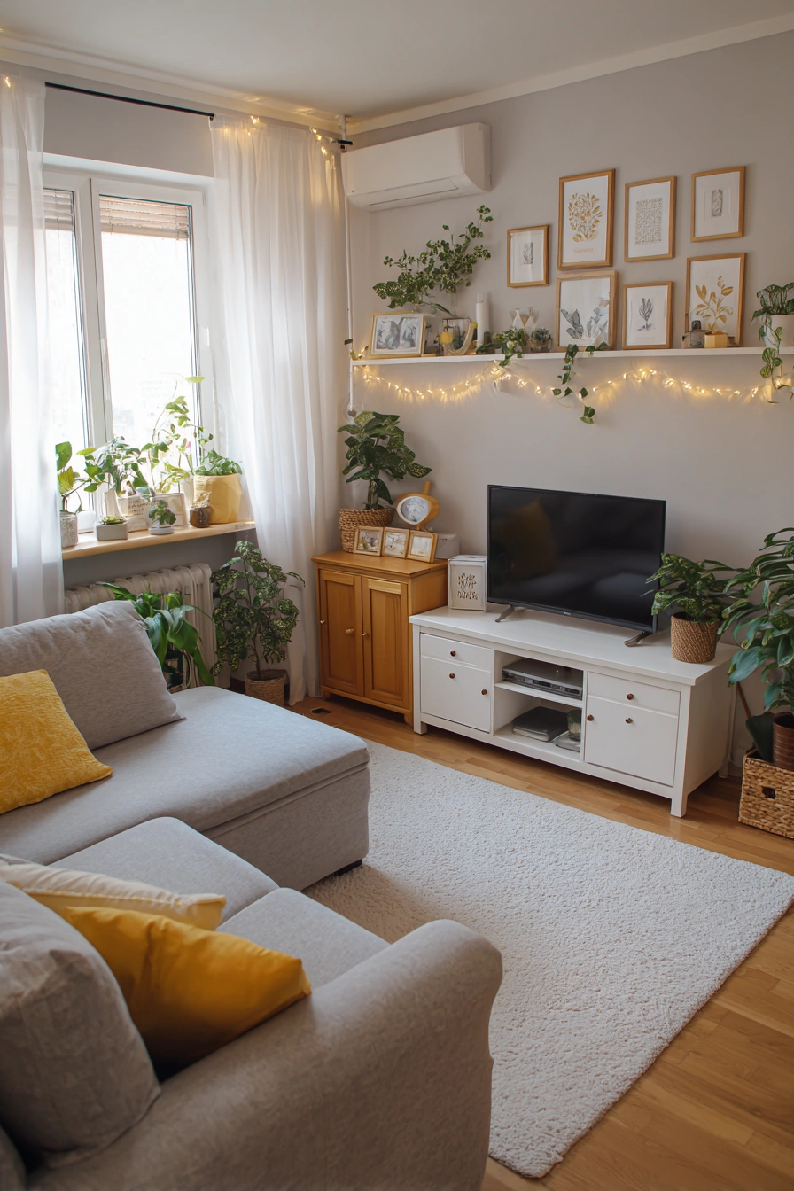 Cozy Rectangular Living Room With TV