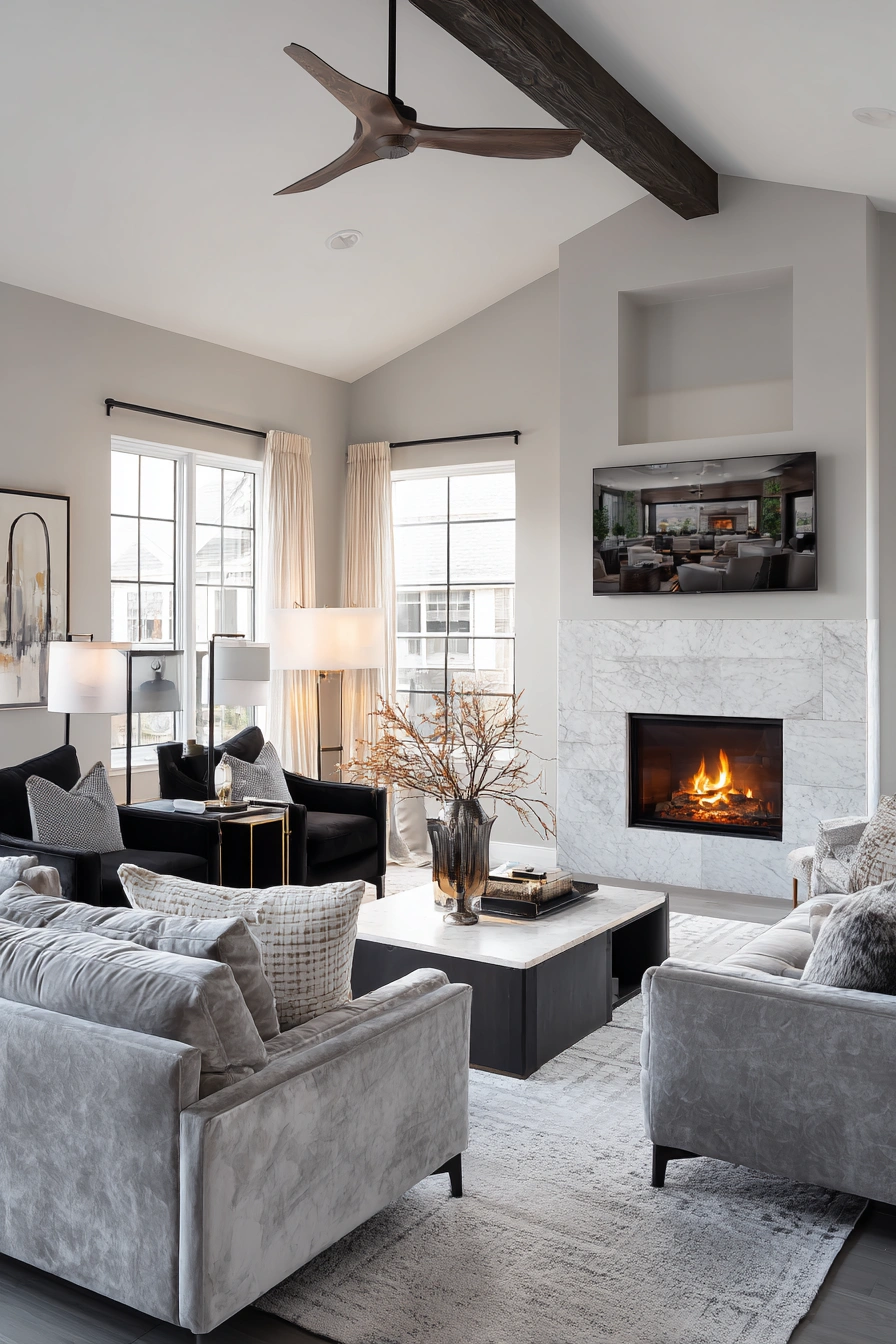 Fireplace-Centered Rectangular TV Layout
