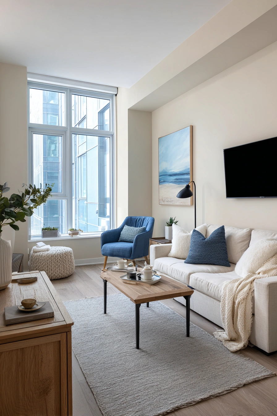 Bright City Living Room TV Layout