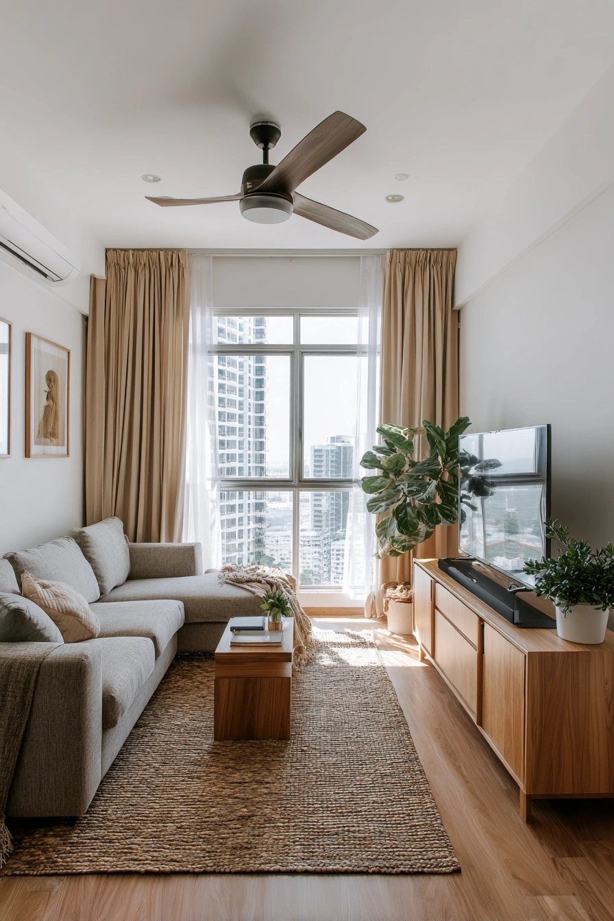 Modern Rectangular Living Room TV Layout