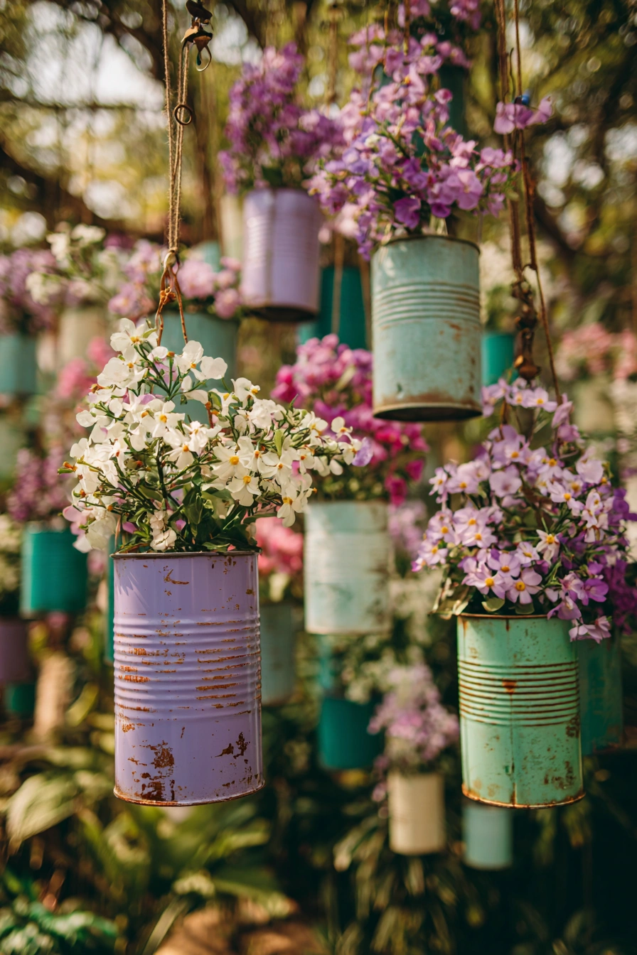 Vintage Hanging Tin Can Planters