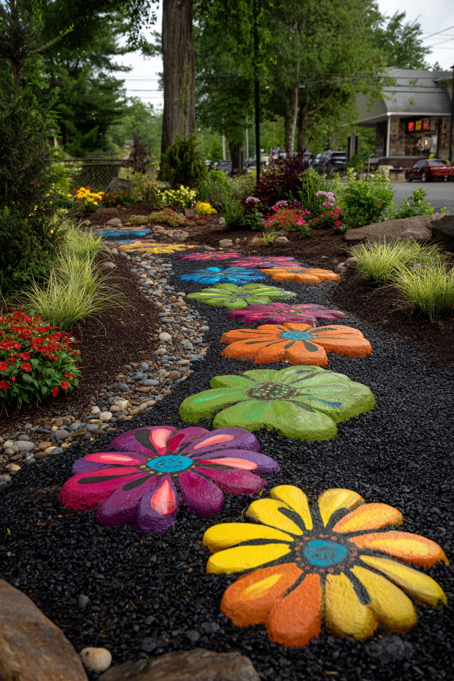 Colorful Painted Flower Garden Path