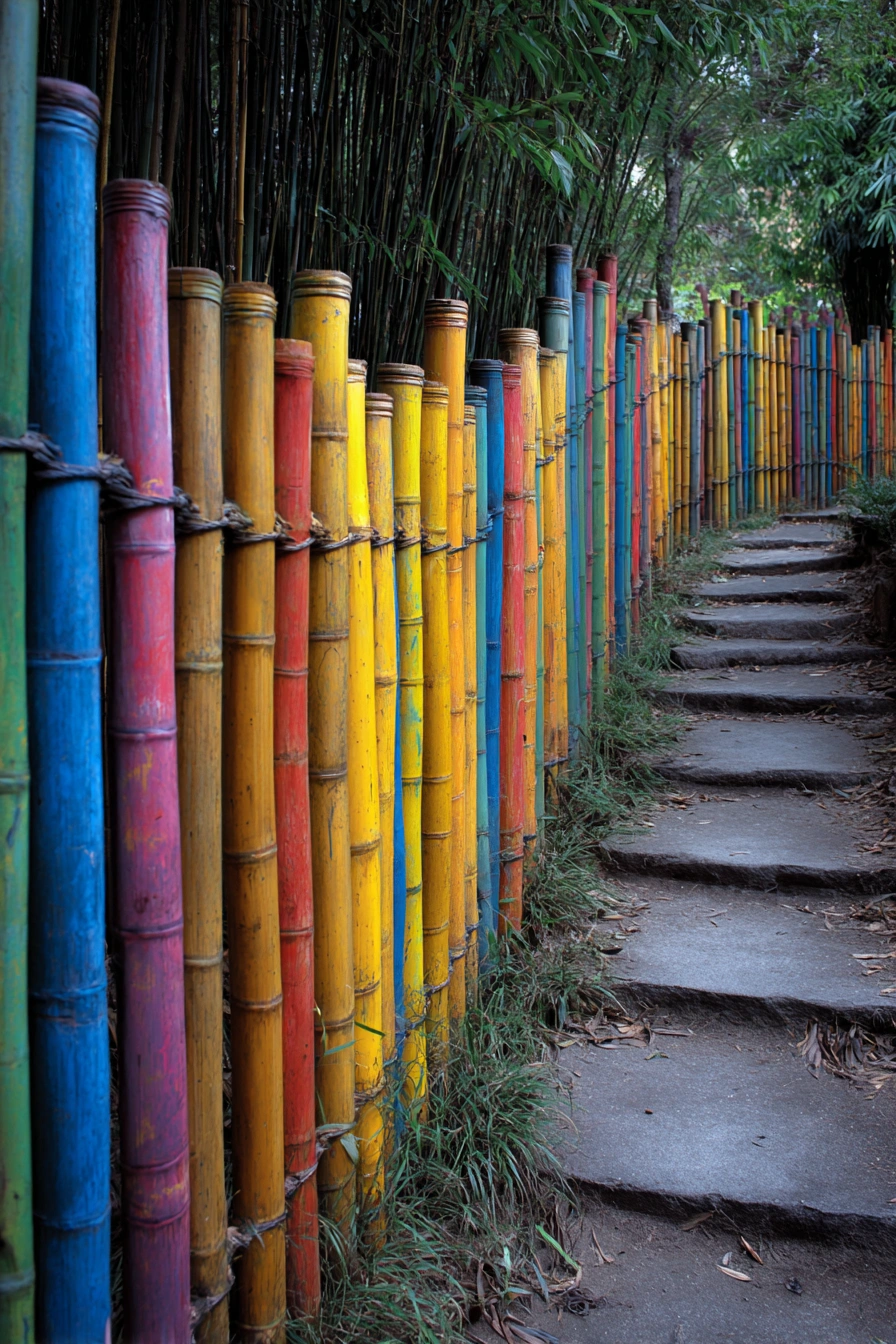 Colorful Bamboo Fence Garden Art