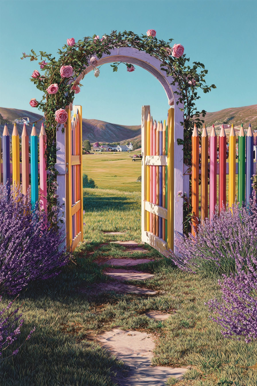 Whimsical Garden Gate with Colorful Charm