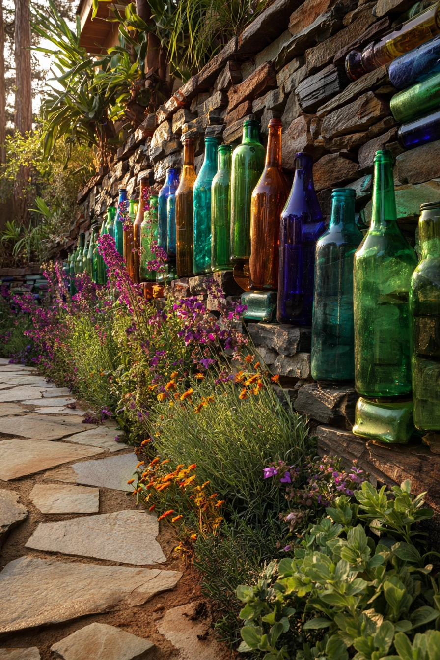 Recycled Glass Bottle Garden Wall