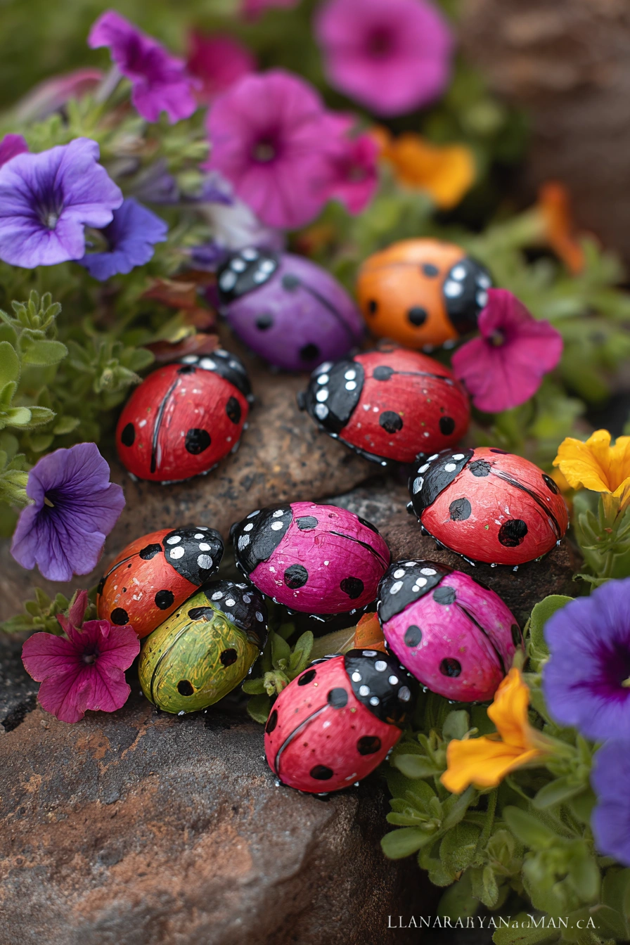 Playful Painted Ladybug Garden Stones