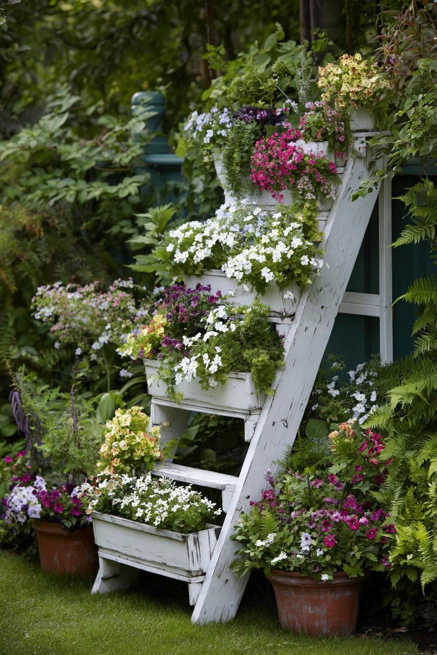 Charming Ladder Planter Garden Display