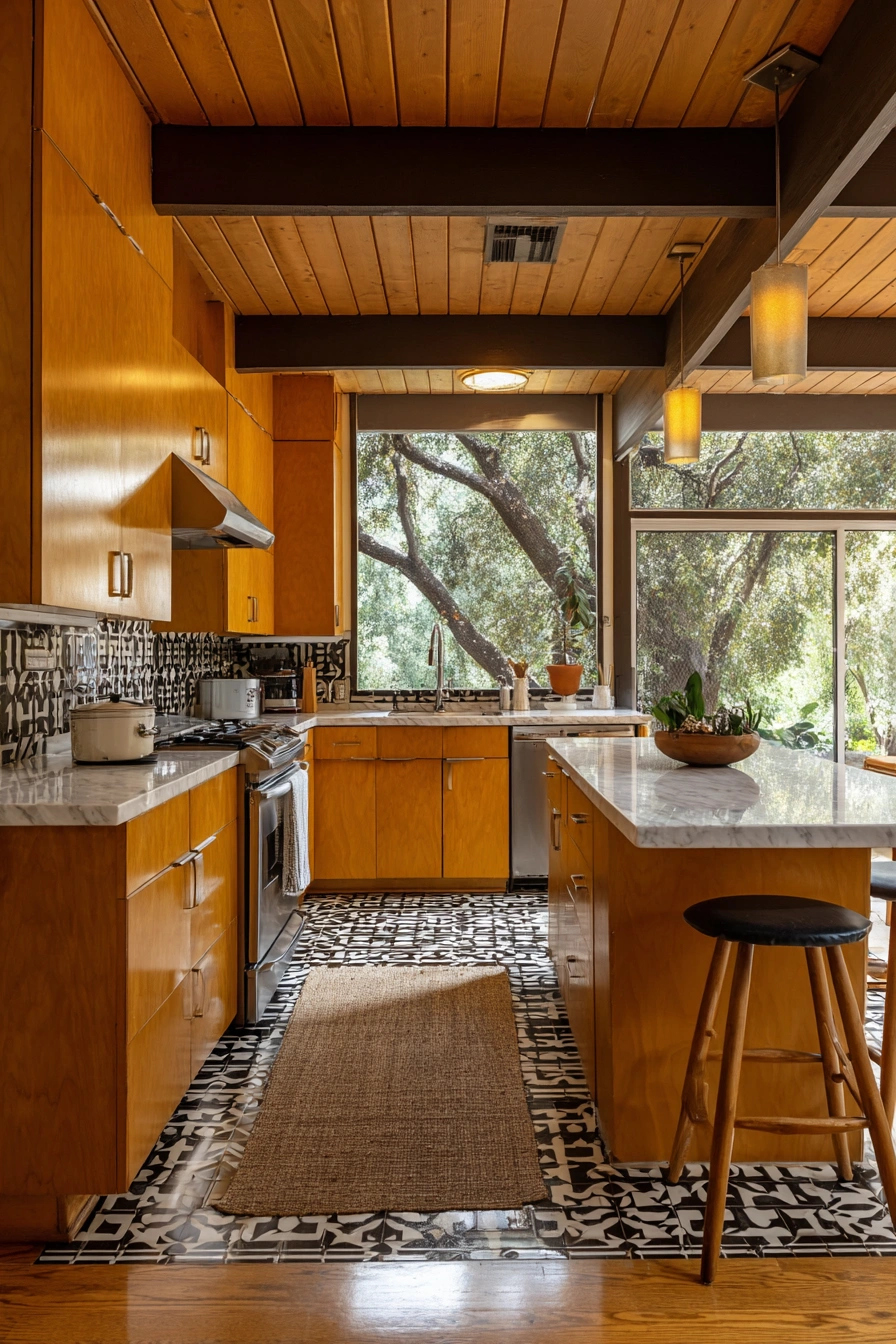 Nature-Inspired Mid-Century Kitchen Warmth