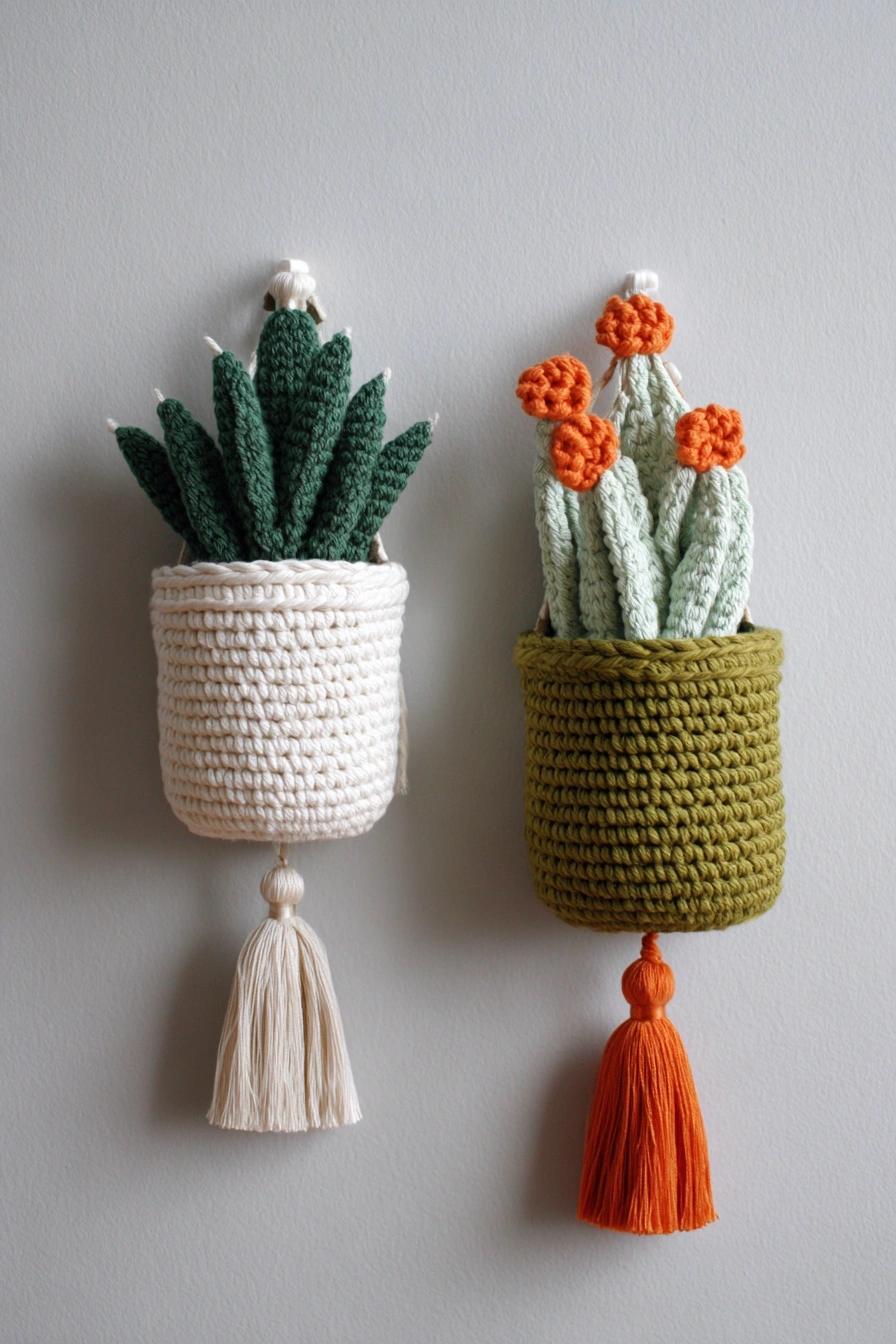 Hanging Crochet Succulents with Tassels