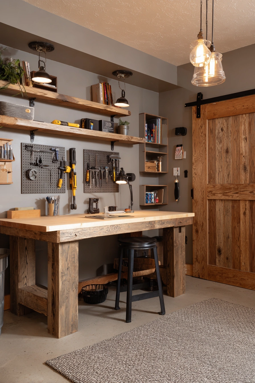 Basement Workshop with Rustic Charm
