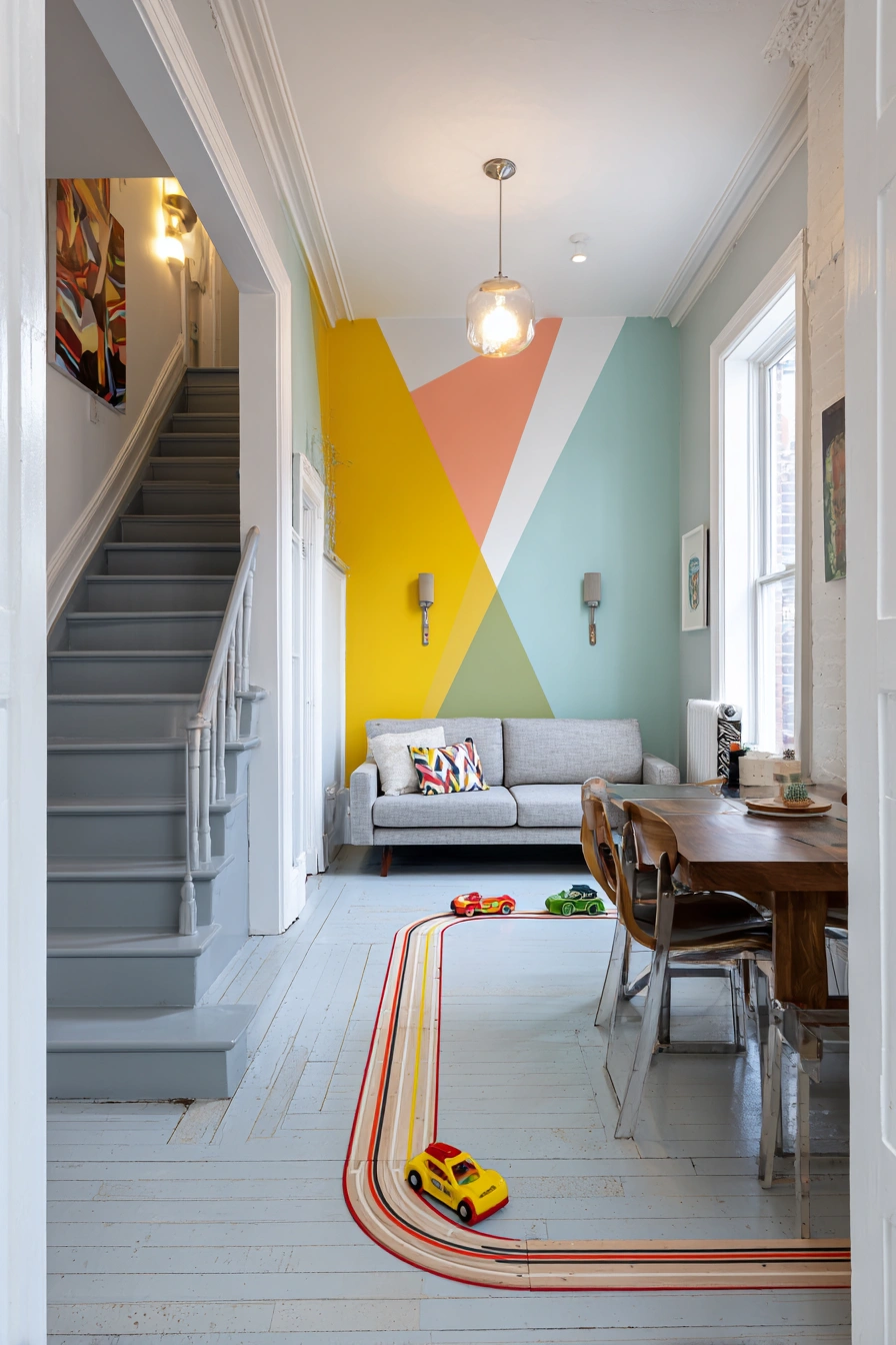 Playful Basement Living with Color