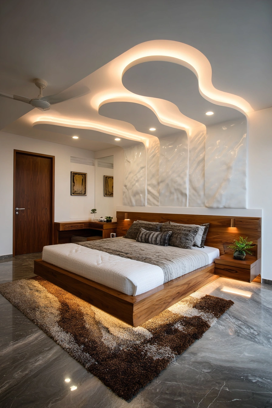 Luxury Bedroom with Sculptural Lighting