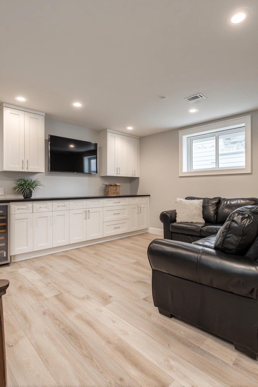 Minimal Modern Basement Lounge