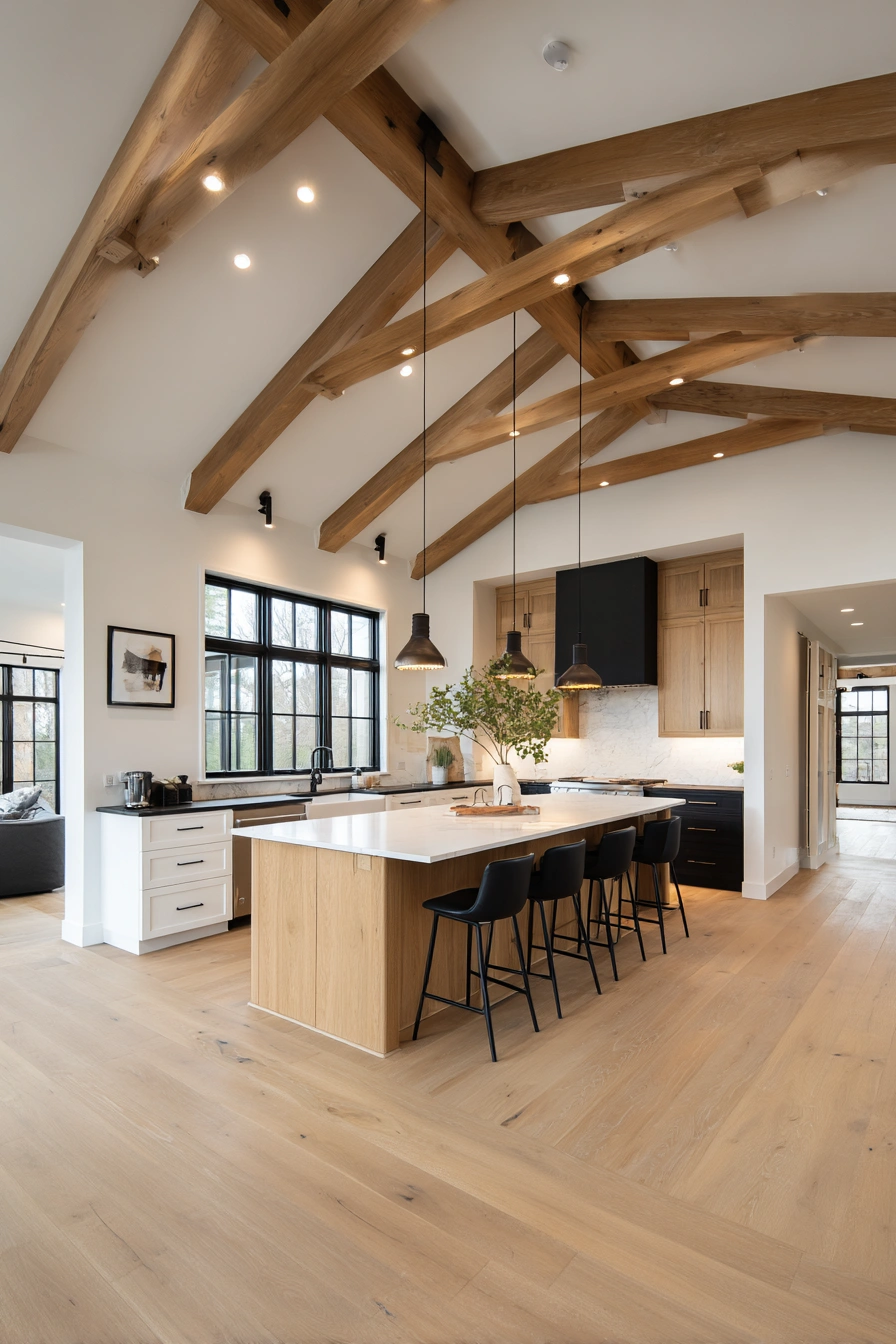 Rustic Beam Kitchen Living Warmth